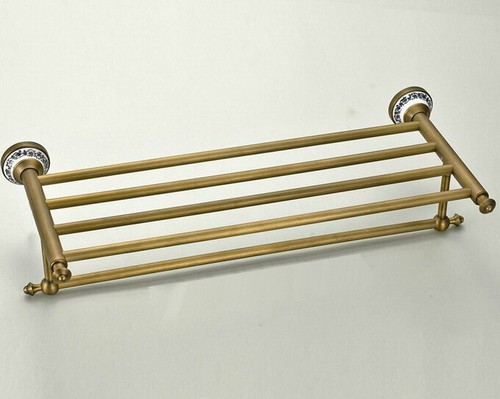 Antique Brass Wall Mounted Bathroom Double Towel Rail Holder Rack Bar Qba411 - Picture 7 of 7