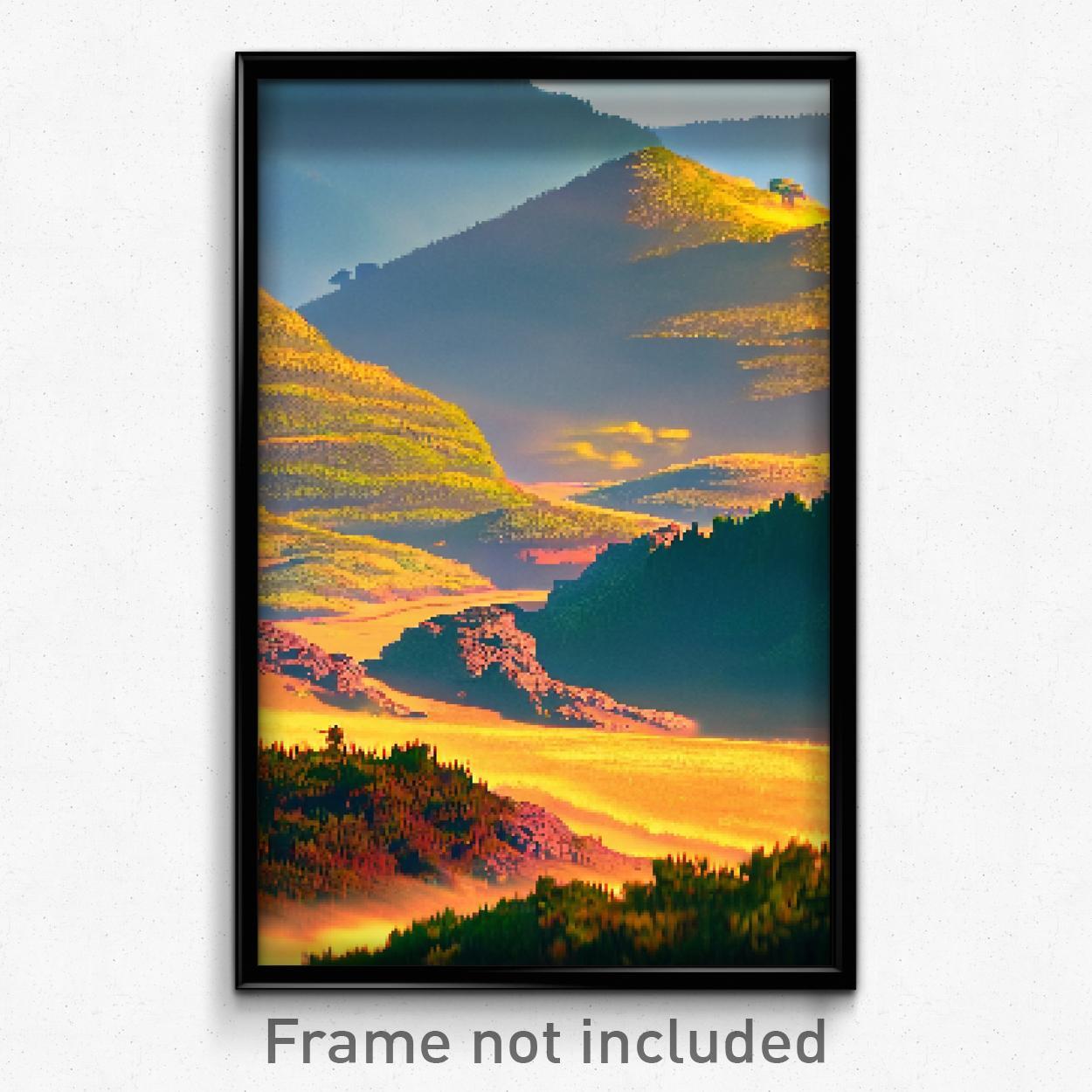 8-Bit Psychedelic Wild Hills Pixel Art Poster - Trippy Video Game Print