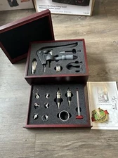 M) La Vigna Cork Remover & wine accessories set in Beautiful wood box 8x10x5”