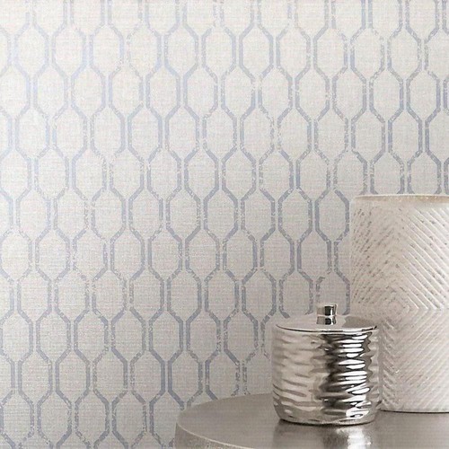 FD25046 - Tempus Geometric Hexagonal White Gold Fine Decor Wallpaper - Picture 2 of 2