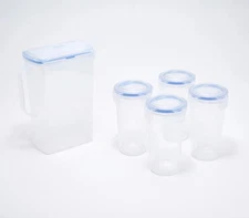 LocknLock 1/2-Gallon Colored Body Pitcher w/ (4) Lidded Cups K310416 Clear