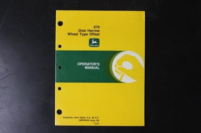John Deere 670 Disk Harrow Operator's Manual Wheel Type Offset OMP58240