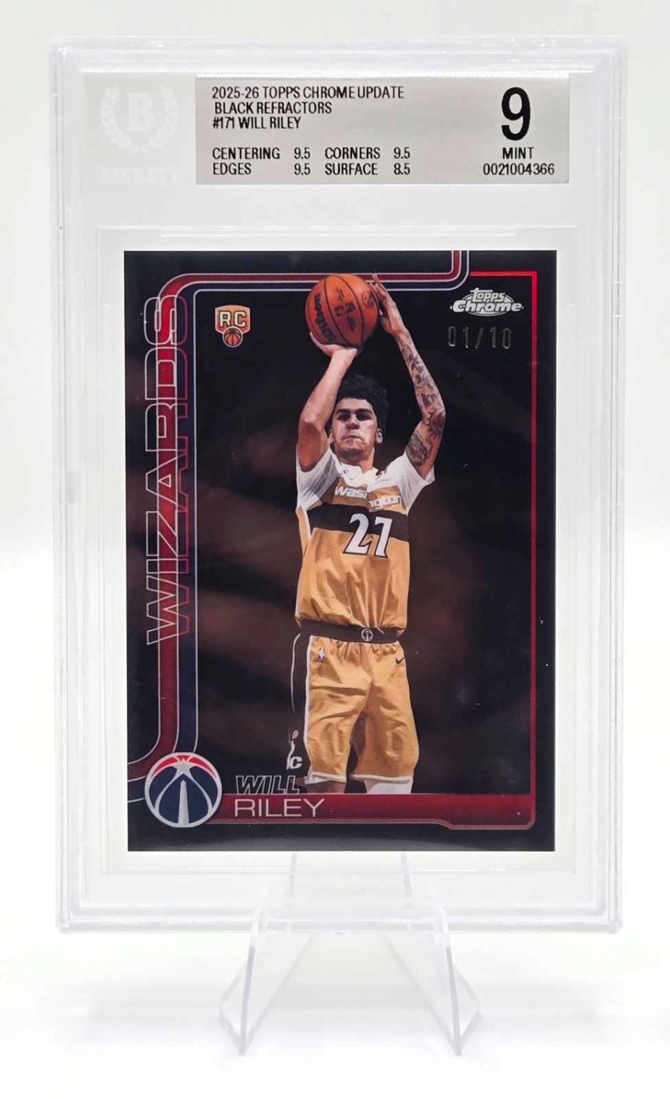 2025-26 Topps Chrome Update Will Riley #171 Black Refractor 1/10 (RC) - BGS 9