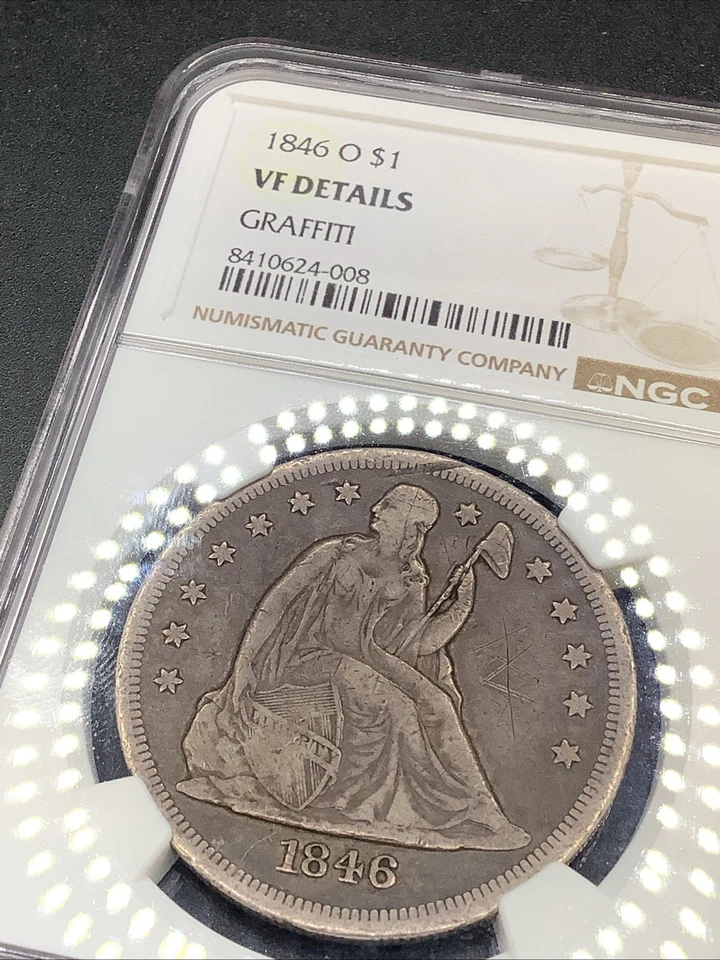 NGC $1 1846-O Seated Dollar VF Details  - Image 3 of 4