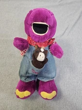 Barney Purple Dinosaur Cowboy Plush Stuffed Animal Horse Overalls Bandana Toy