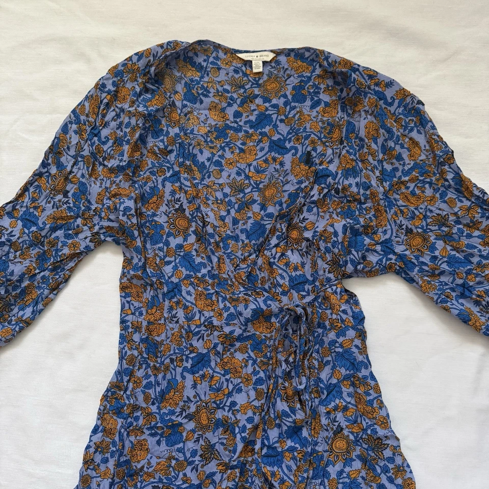 Lucky Brand Wrap Dress Size Large Floral Flowy Cottage Coquette Farm Feminine - Image 3 of 4