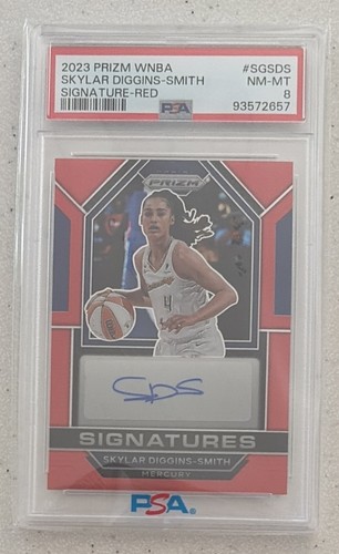 2023 Prizm WNBA Skylar Diggins-Smith Signature Red Auto #4/99 PSA 8