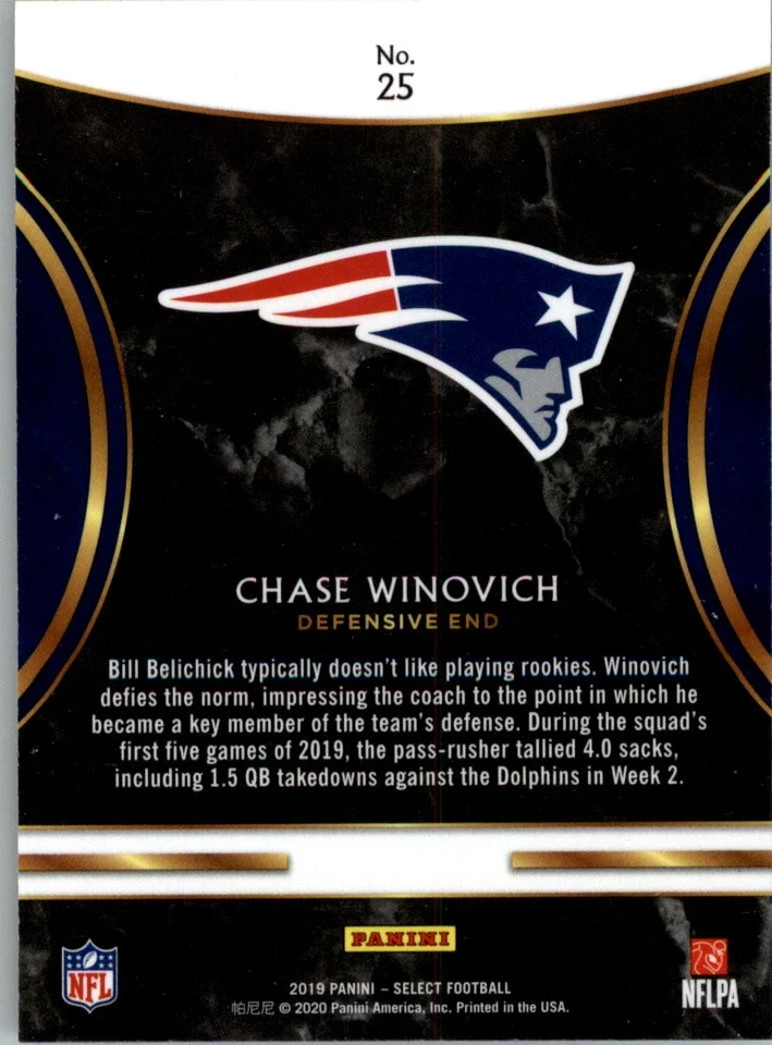 2019 Select Rookie Selections #25 Chase Winovich - FB - Image 2 of 2
