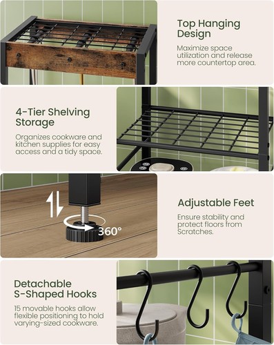 5-Tier Pot Rack Floorstanding Pots & Pans Organizer Kitchen Bakers Rack Kitchen - Picture 7 of 9