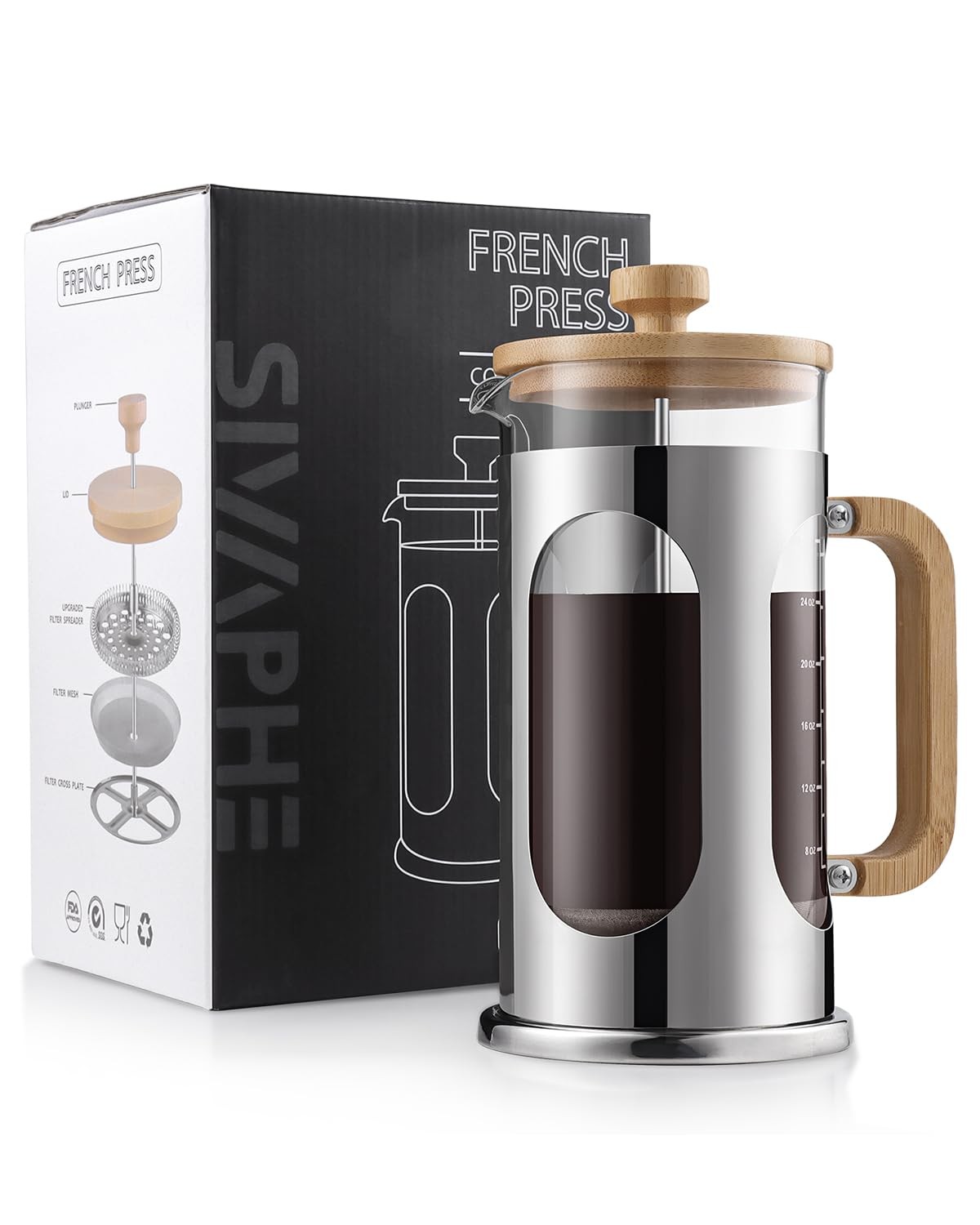 Coffee Maker 34 Oz, Borosilicate Glass Lid And Handle...