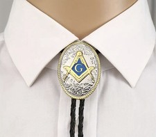 NEW MASON MASONIC FREEMASONS SILVER WESTERN BOLOTIE BOLO TIE FREE MASON