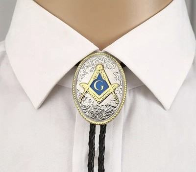 NEW MASON MASONIC FREEMASONS SILVER  WESTERN  BOLOTIE BOLO TIE FREE MASON