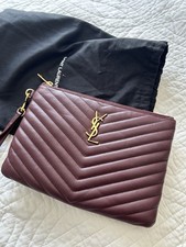 YSL Oxblood Zipped Pouch Clutch Bag