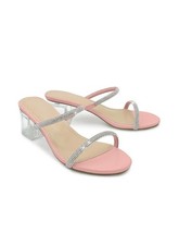 Women s Clear Block Heels Sparkly Strappy Slip On Dressy Sandals