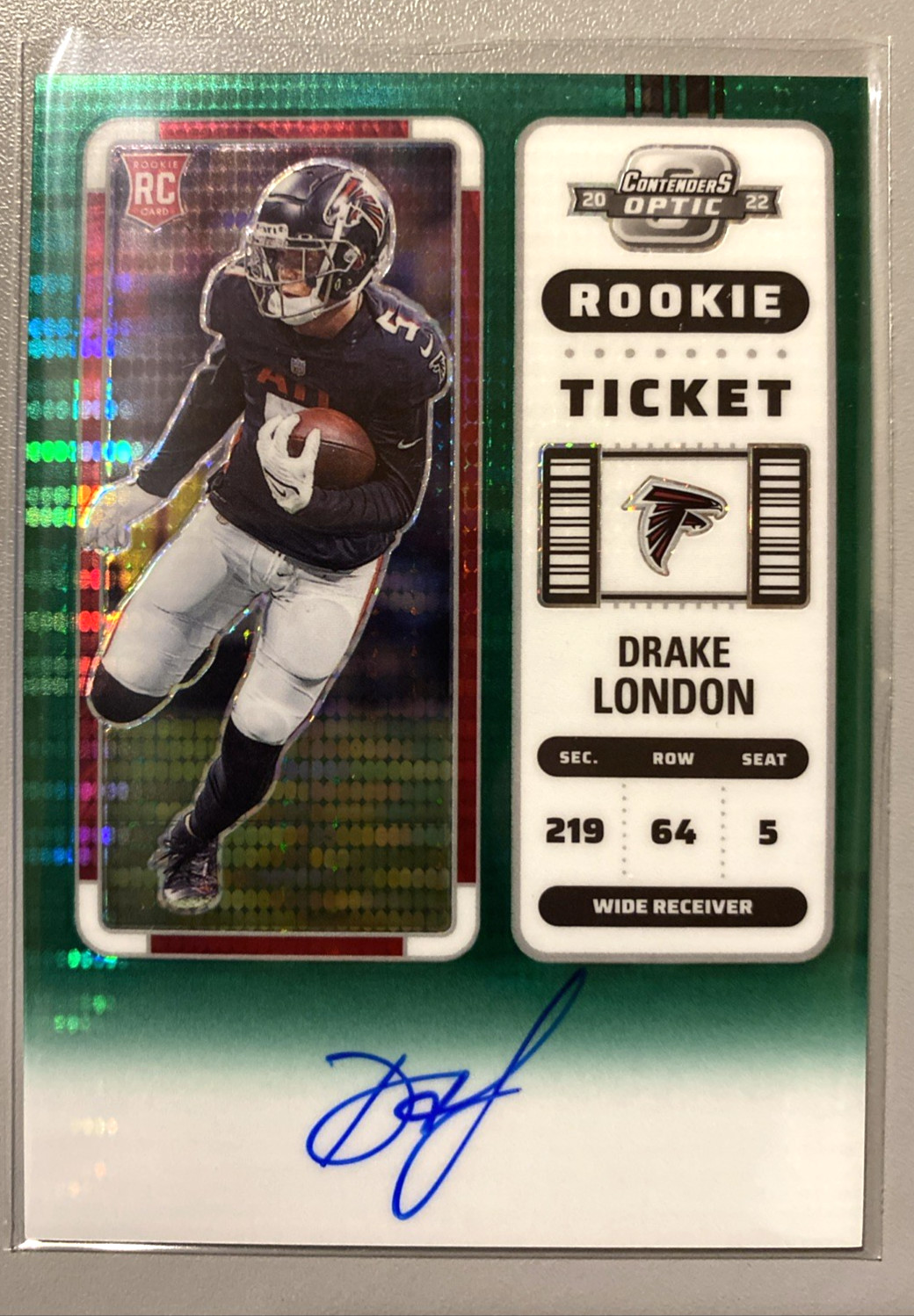 2022 Contenders Optic Green Pulsar Rookie Ticket Auto /30 Drake London #115