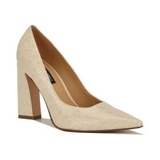 Women's Nine West Tamant High Tapered Block Heel Pumps Cream Croco Patent