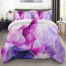 Comforter Set with Pillowcase Twin Size, Blue Purple Twin 2Pcs Lavender Marble