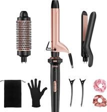 Ufree 3 in 1 Curling Iron, Curling Wand Set with Thermal Brush Flat Iron Hair St