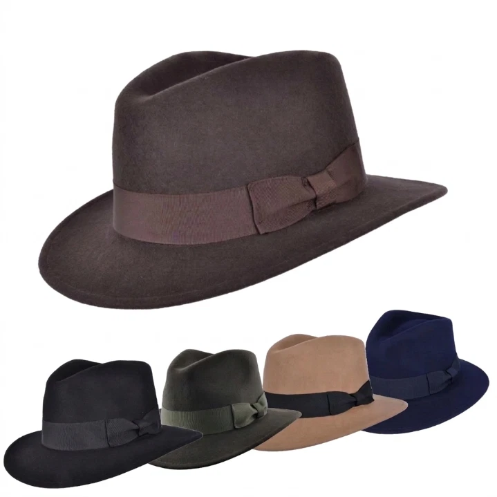 Sombrero Fedora 100% Lana Fieltro Aplastable Sombrero Fedora Reino Unido Indiana Jones Estilo