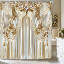 White Gold Fancy Elegant Luxury Shower Curtain for Bathroom Decor 72Wx72H Mod...