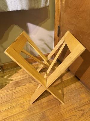 VTG 70s Wood Magazine/Book Rack Holder - Minimalist Scandinavian Design Style