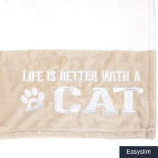 Cat Throw Blanket 50 x 60 Inches Striped White Beige Heart