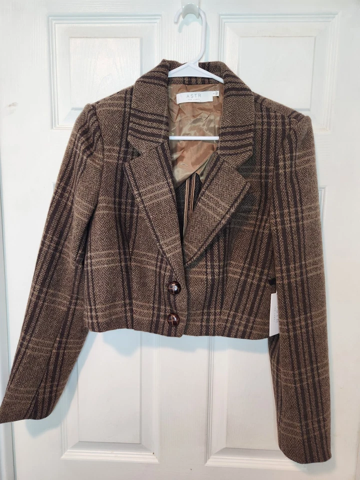 ASTR этикетка клетку укороченный блейзер коричневый чек шерсти вид куртка - Изображение 2 из 4