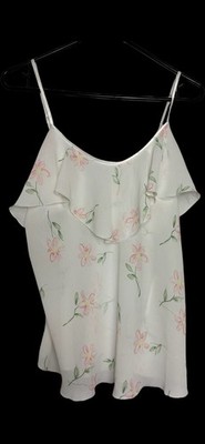Vintage Frederique White Sheer Floral Flowy Cami Tank Top Women's Large Girly