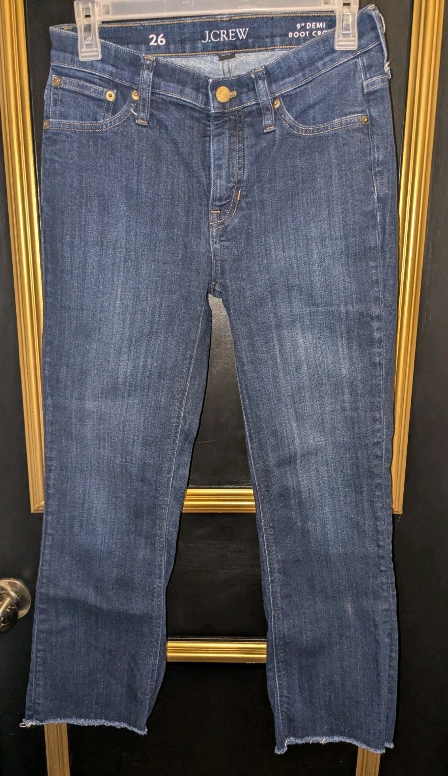 J.Crew 9” Demi Boot Crop Jeans Womens Size 26 Blue Medium Wash Raw Hem Denim