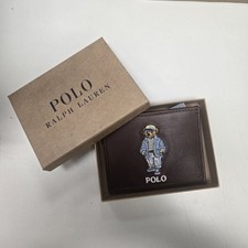 Polo Ralph Lauren Costal Bear Leather Slim Card Case Wallet Brown