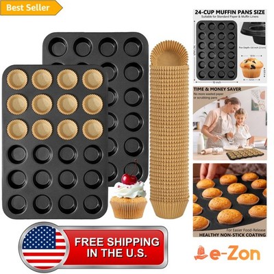 Mini Muffin Pan 2 Pack with 1000 Liners Nonstick Muffin Tin 24 Cup Baking Tray