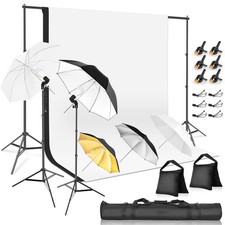 7x10ft Photography Umbrella Lighting Kit with Backdrop White Black , 50W LED...