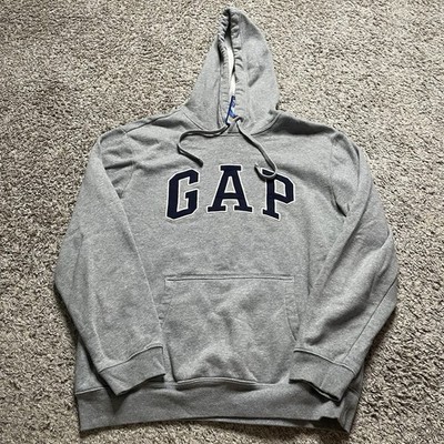 Gap Hoodie Mens Large Gray Pullover Arch Navy Logo Crewneck Fleece NWOT 642