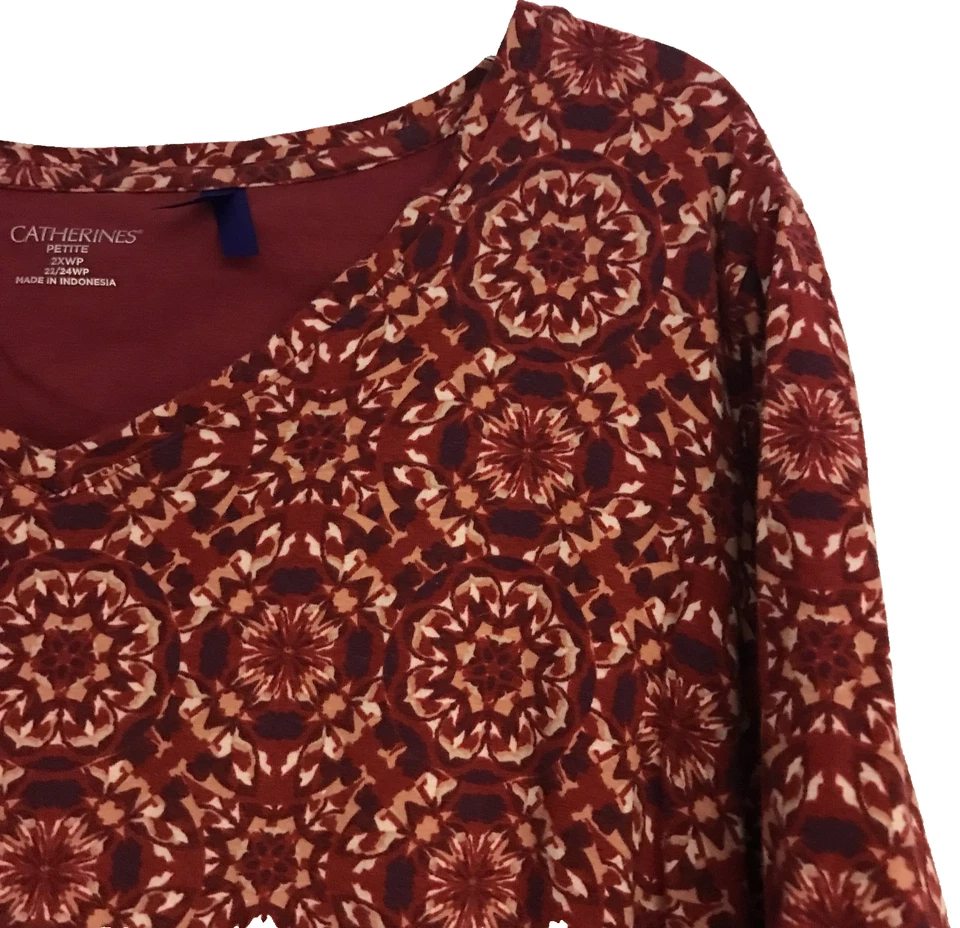 CATHERINES Women's Plus Size 2XWP Red Floral V Neck Top Short Sleeve 22 24 WP - Image 3 of 4