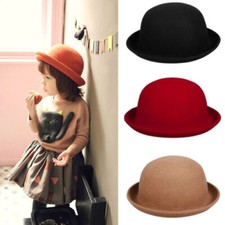 Kids Baby Girls Boys Wool Felt Fedora Hat Vintage Cute Bowler Derby Hat Winter