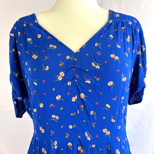 Mini Vestido Floral American Eagle Azul Talla XL Boho Pradera Cottagecore Babydoll - Imagen 2 de 8