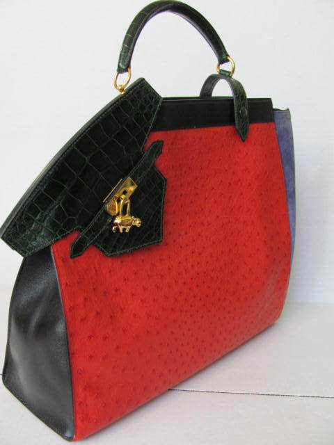 Auth Hermes Alligator Ostrich Suede Leather Himalayan Bag Vintage