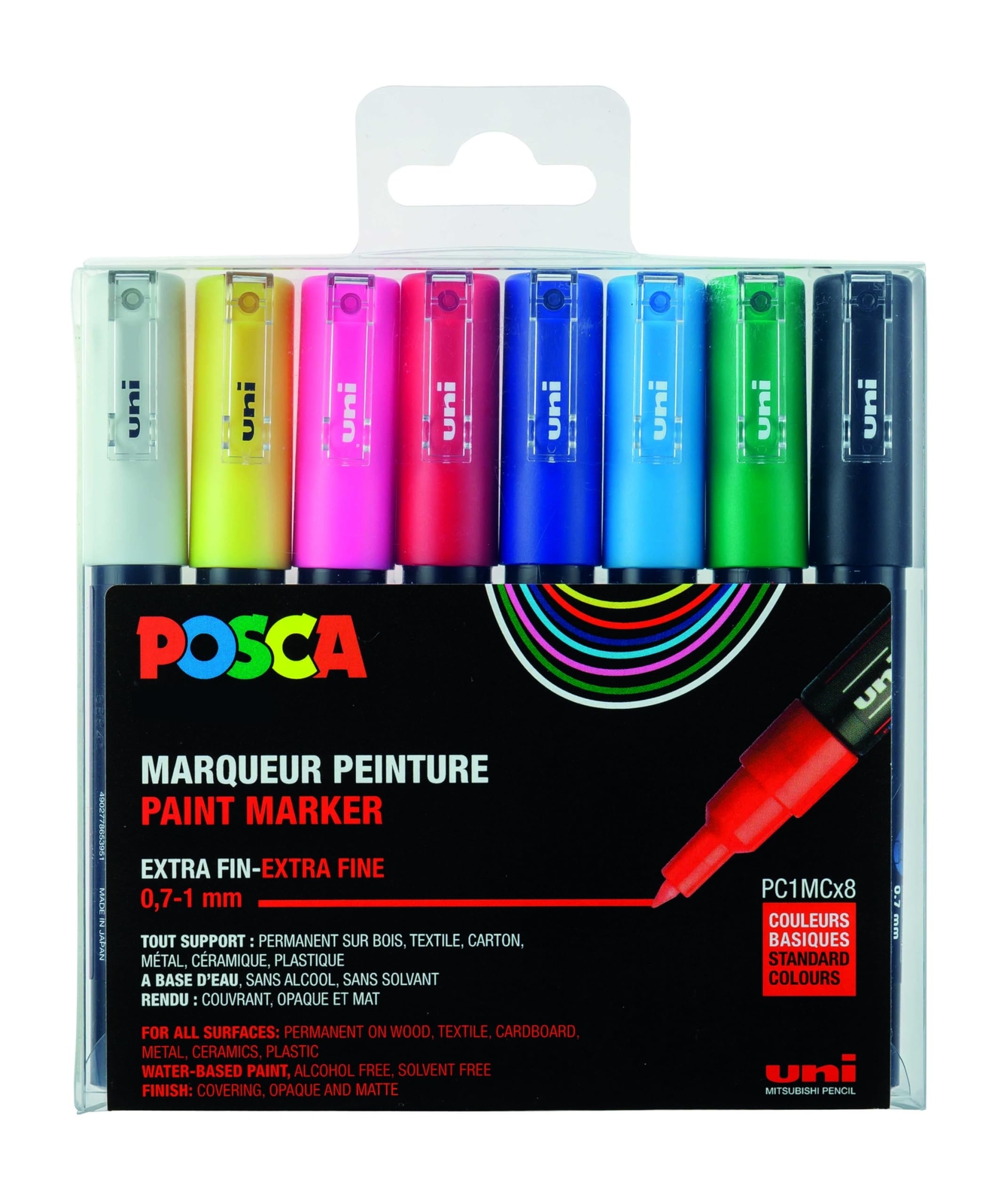 uni-ball POSCA (186708) Extra Fine Bullet Tip Marker Pen Set of 8 Set of 8 - Bas