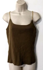 Kenar Women's Knit Camisole Tank Top Sz XL Silk Blend Gold Chain Straps EUC