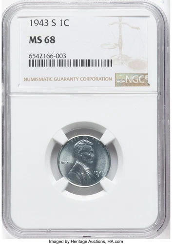 1943 S 1C Lincoln Cent Wheat Steel NGC MS68 Certified Grade Very Rare Find
