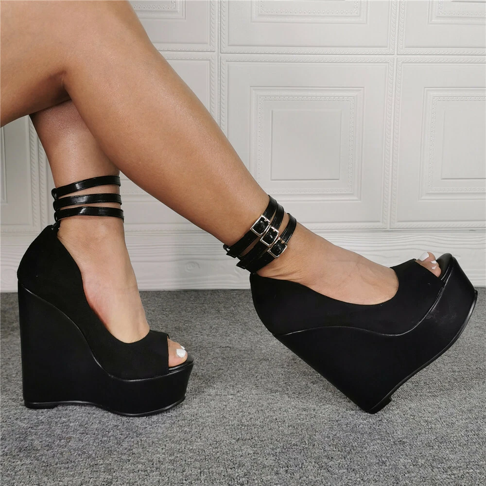 Women's Wedge High Heels Clubwear Ankle Strap Sandals Peep Toe Platform  Shoes