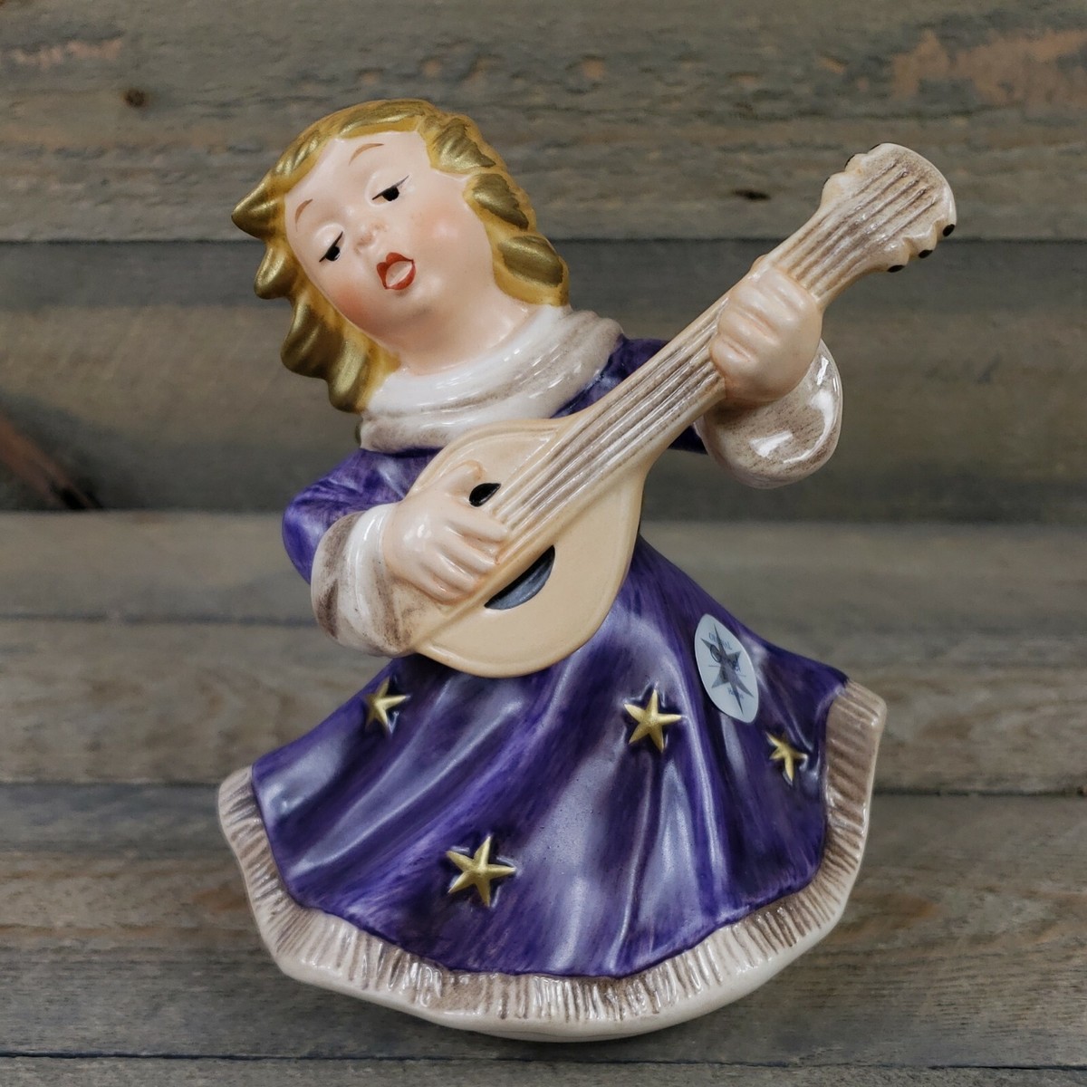 Vintage Original Goebel Engel Handarbeit Angel Playing Mandolin Original Label
