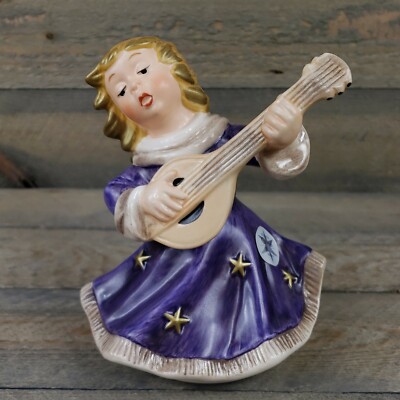 Vintage Original Goebel Engel Handarbeit Angel Playing Mandolin Original Label