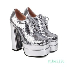 Women's Super High Heel Platform Sequin Dress Shoes Stage Performance Plus Size