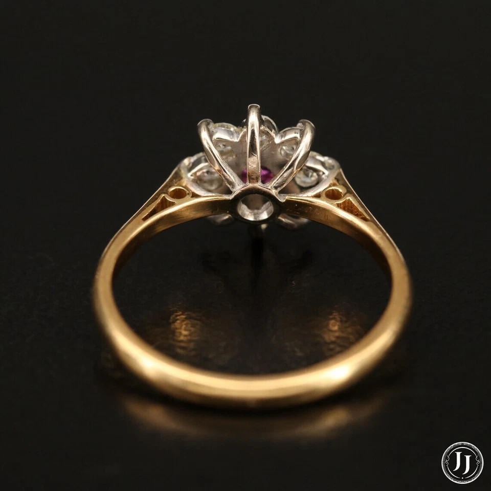 0.70 Ct Ruby & Natural Diamond Halo Ring 14k Solid Multi-Tone Gold - Image 4 of 4