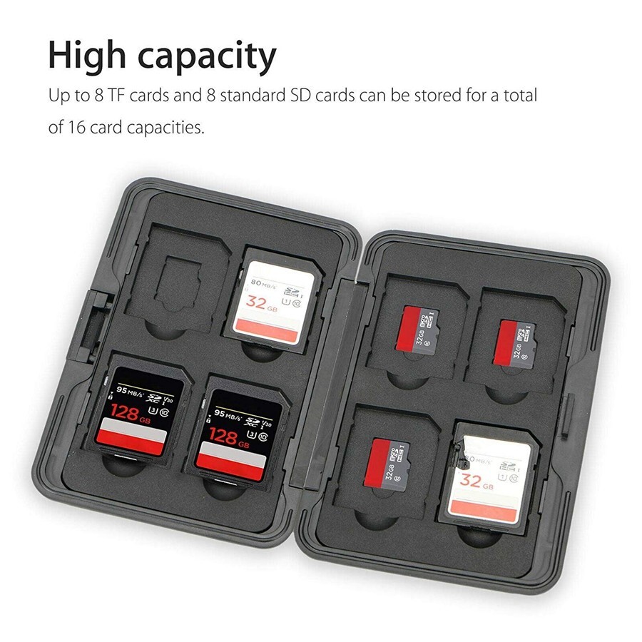 Water Resistant Holder Storage Memory Card Case Fits 8 SD+8 Micro