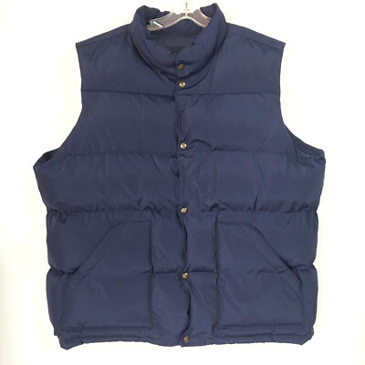 Lands End Mens XXL Down Vest Navy Quilted Sleeveless Snap Front Puffer