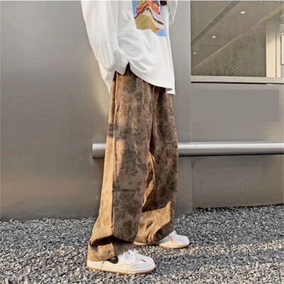 Men's Loose Wide-Leg Pants Casual Straight Pants Retro Street Hip Hop Trousers