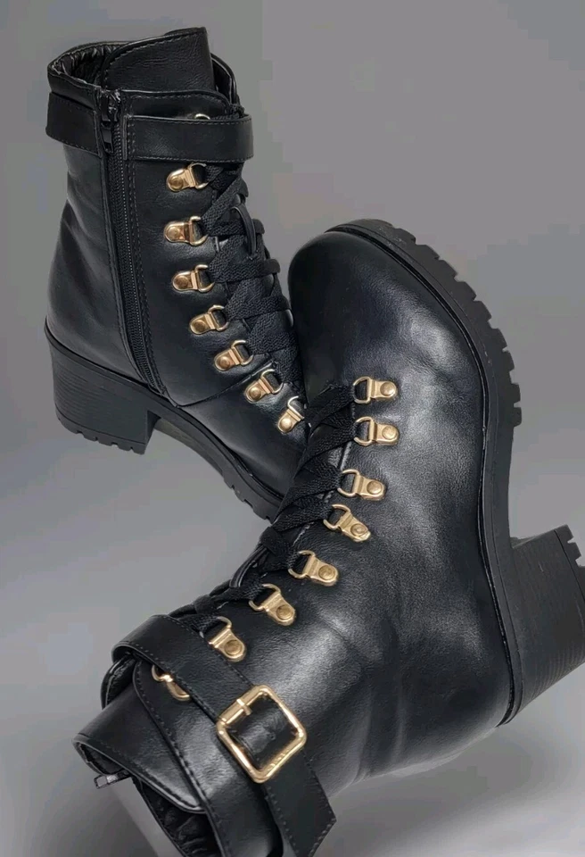 Y2K Catherine Malandrino Grueso Plataforma Zapato Cremallera Gótico Con Cordones Botines Talla 9 Foto 2 de 4