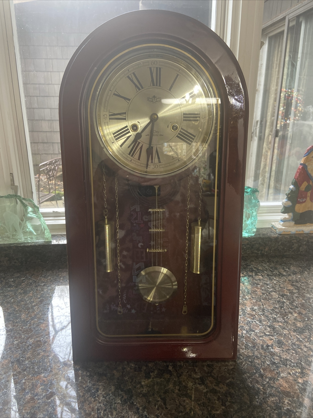 Waltham 31 Day Chime Wall Clock Key Wind Movement Wood Case Pendulum 24